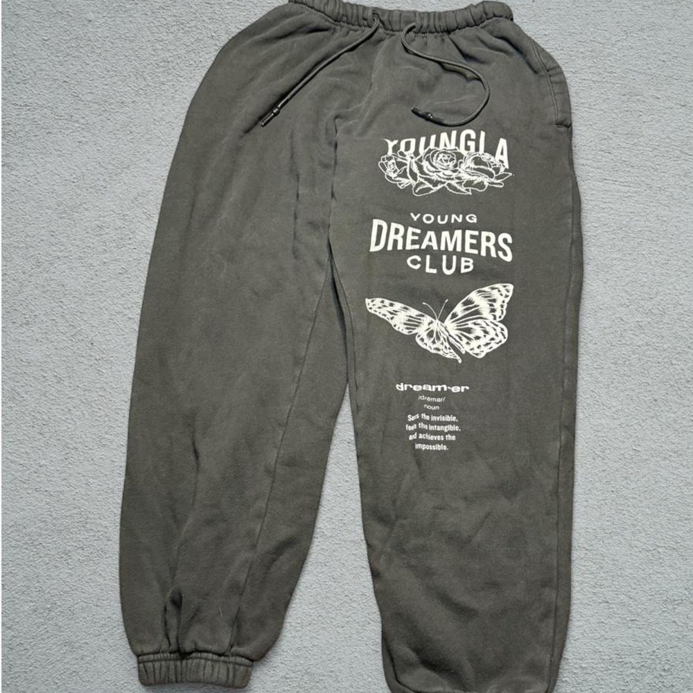 YoungLA Young Dreamers Club Butterfly Sweatpants Grey Black Small